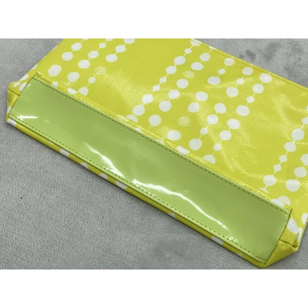 Lancome Makeup Bag Yellow White Dot Cosmetic Pouch Rose Zipper Large